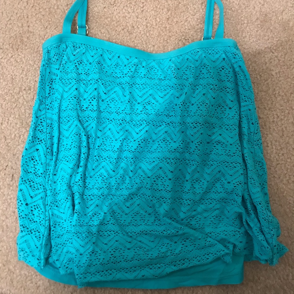 Aqua blue mesh tankini top